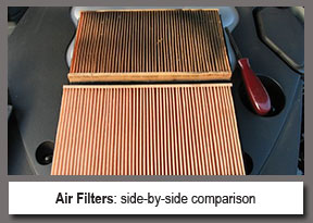 side by side comparison of dirty versus clean air filters