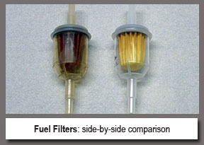 side by side comparison of dirty versus clean fuel filters